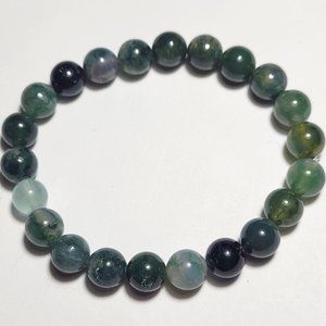 Natural Moss Agate Crystal Beaded Bracelet 8mm 8"